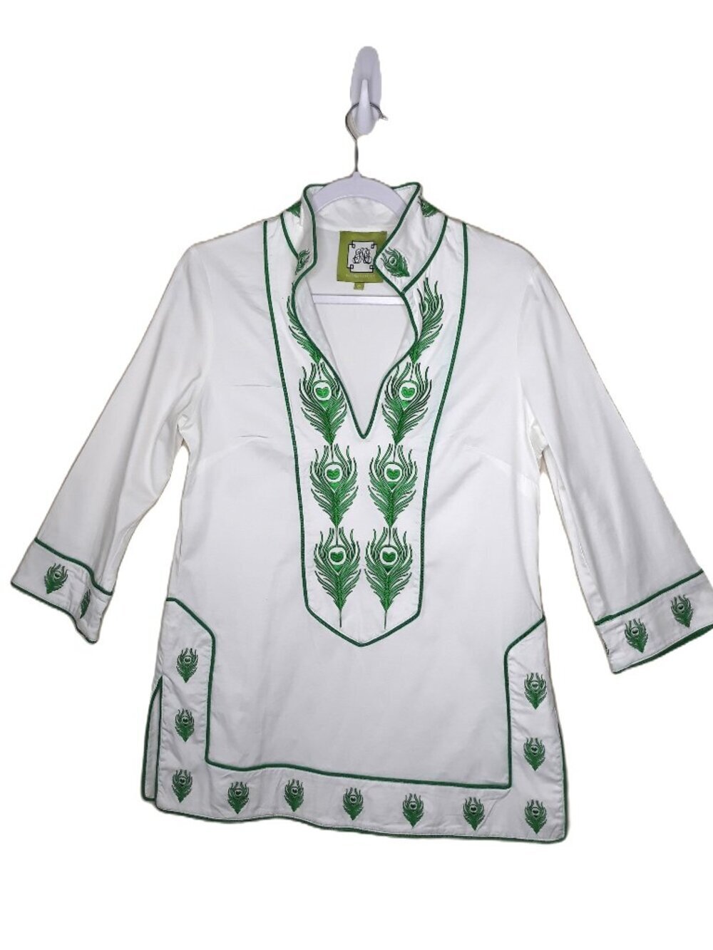 Elizabeth McKay Embroidered Tunic Top 8 Cotton Poplin Chic Garden Party